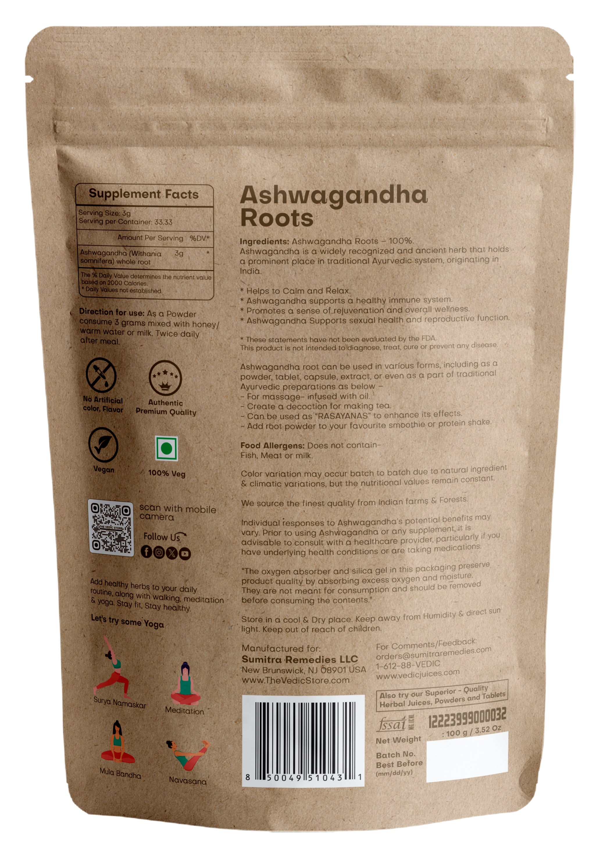 Vedic Herbs Ashwagandha Roots