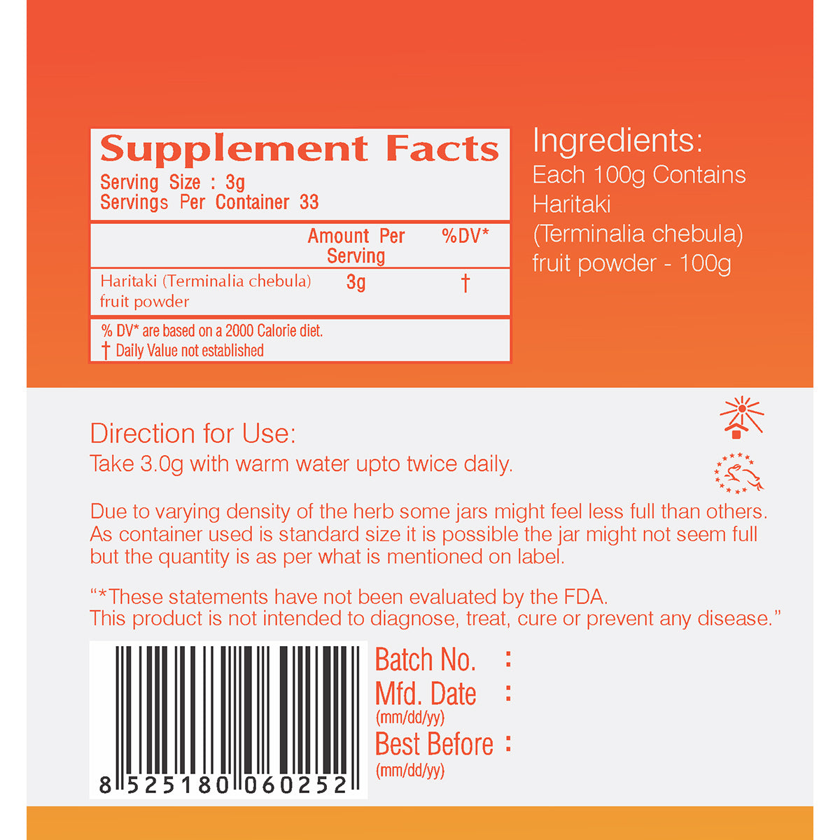 Vedic Haritaki Powder | Supports Healthy Bowel Movement