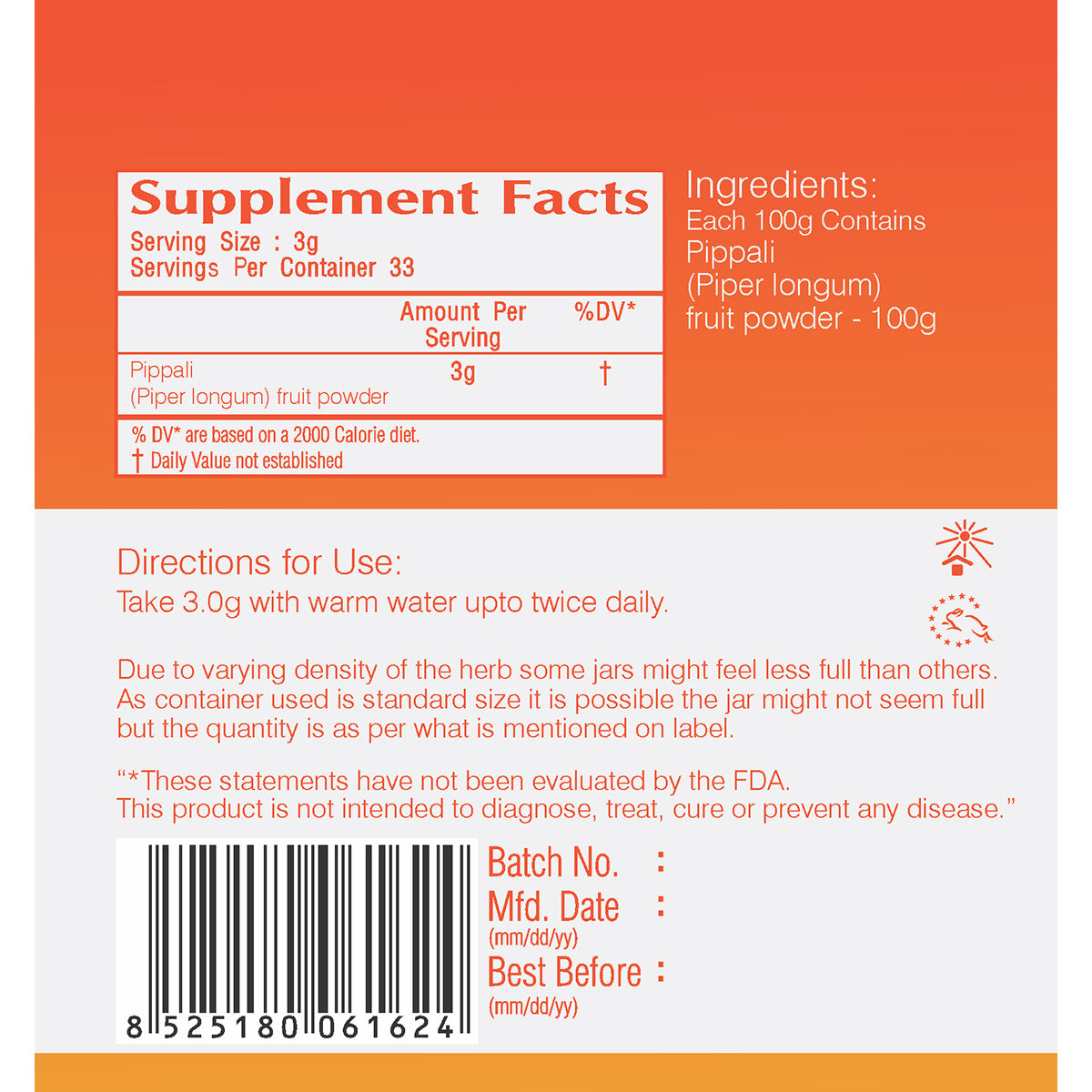 Vedic Pippali (Ganthoda) Powder | Supports Respiratory Health