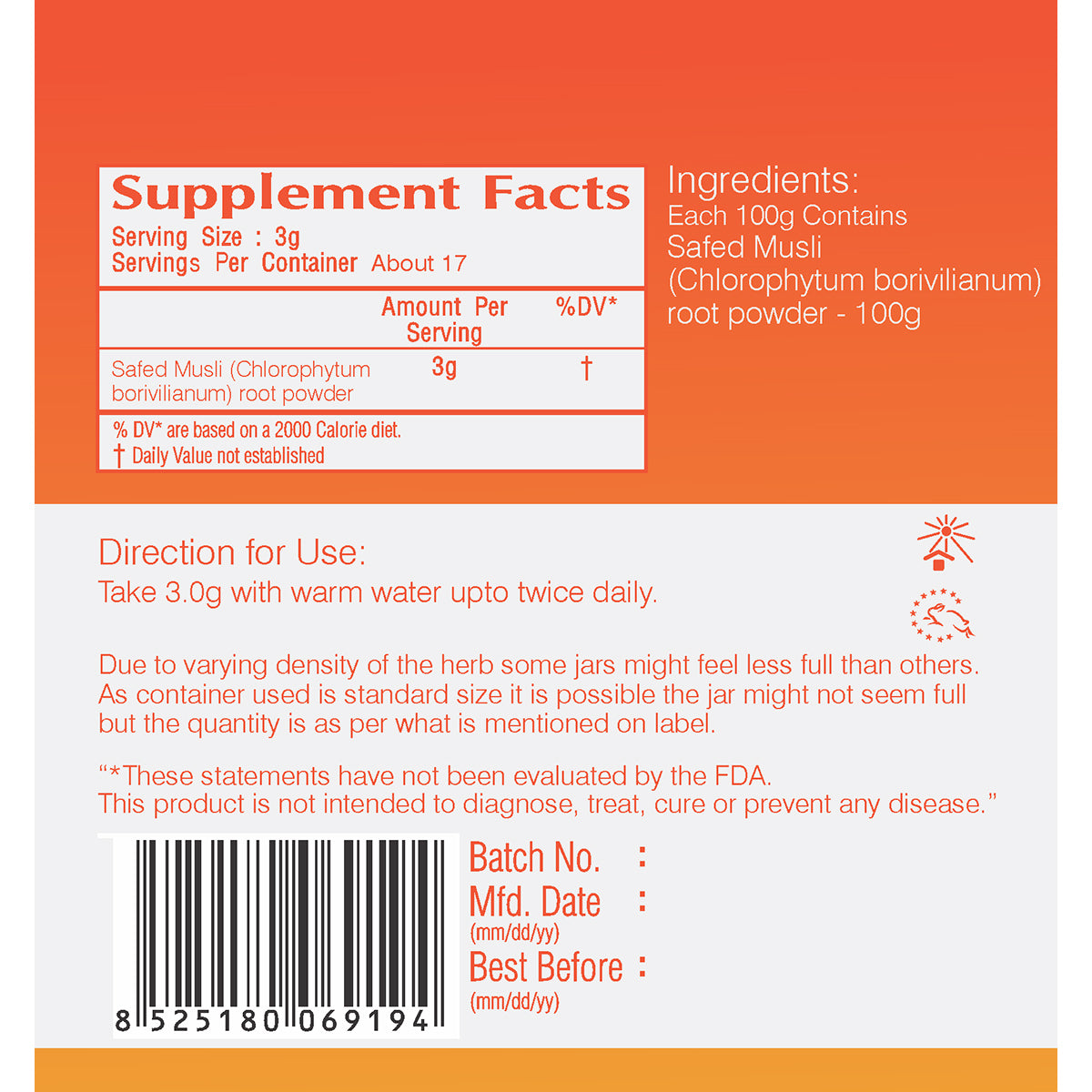 Vedic Safed Musli Powder | Supports Healthy Male Reproductive System - The Vedic Store