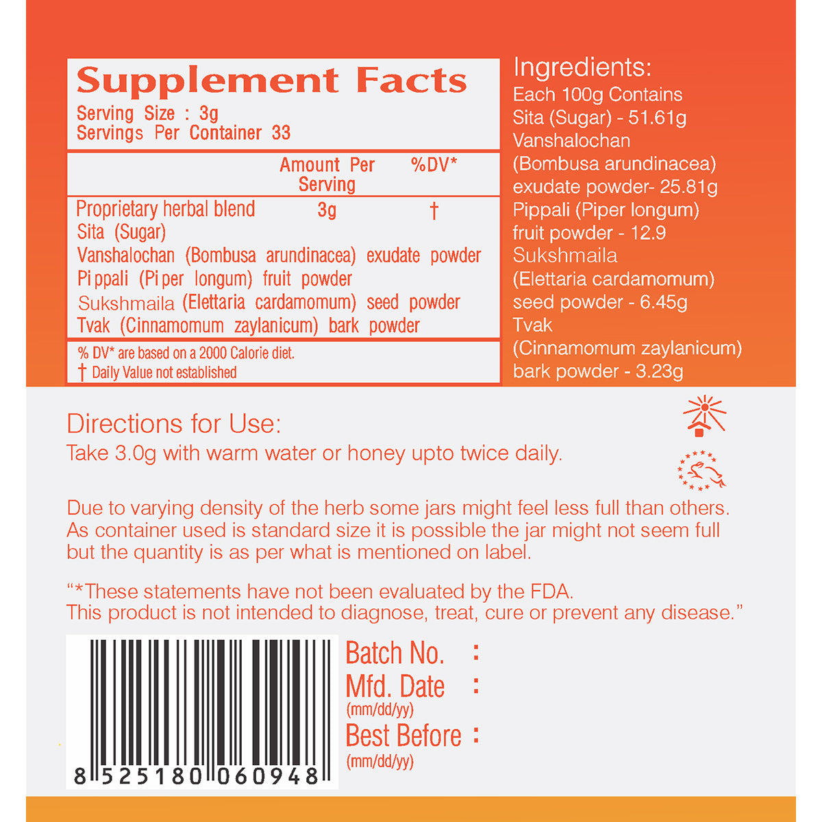 Vedic Sitopaladi Powder | Supports Healthy Respiratory System