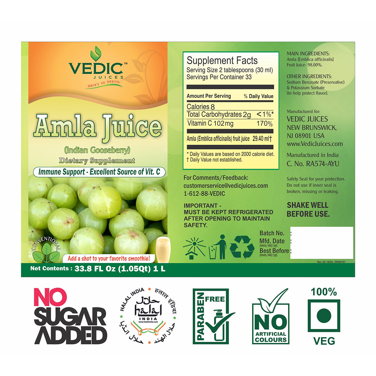 Vedic Amla Juice | Immune Support - Excellent Source of Vitamin C - Item out of stock. Expected Arrival Date: June 1 2025