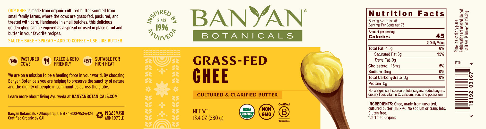 Organic Ghee  Cultured Ghee from Grass-Fed Cows