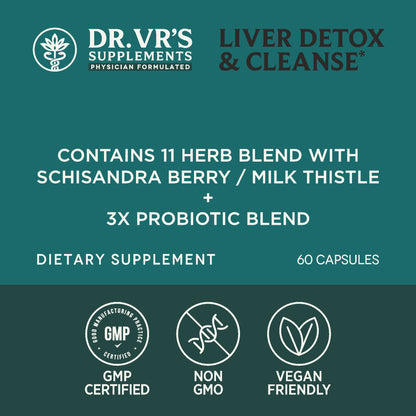 Dr VR's Liver Detox & Cleanse, 60 Capsules, 11 Herb Blend with Schisandra Berry, Milk Thistle, Probiotic Formula