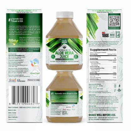 Vedic Organic Aloe Vera Juice – 500 mL × 2 Bottles