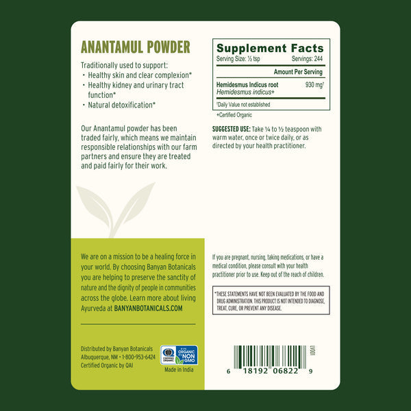 Banyan Botanicals Anantamul powder (1/2 lb) - The Vedic Store