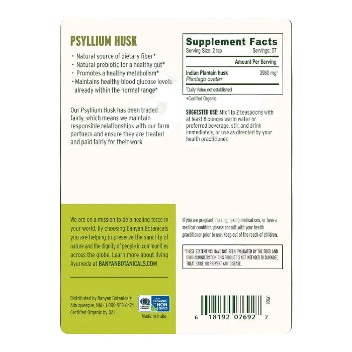 Banyan Botanicals Psyllium husk Pwd 1/2 LB