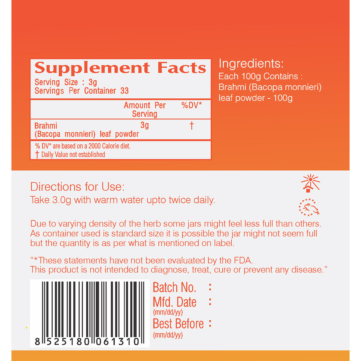 Vedic Brahmi Powder | Supports Healthy Memory - The Vedic Store