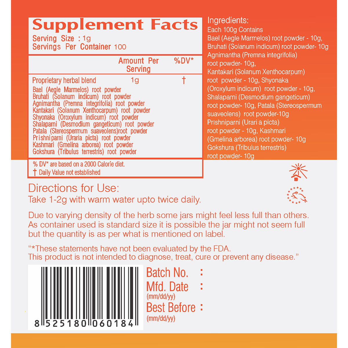 Vedic Dashmool Powder | Supports Healthy Muscle & Joints - The Vedic Store